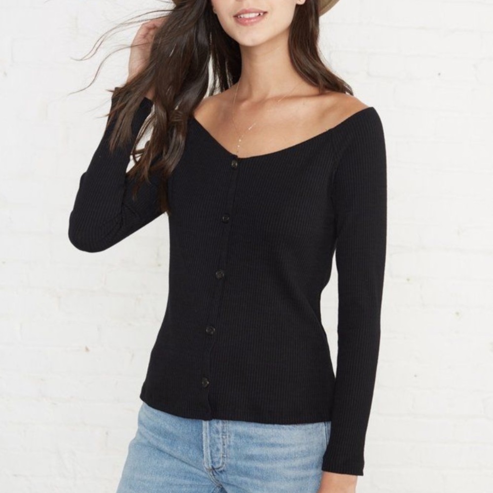 Amour Vert ‘Isadora’ ribbed modal black XS